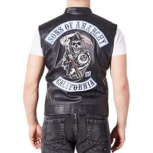 Heren Fashion Highway Samcro Biker Motorfiets Lederen Vest, Zwart - Mens echt lederen vest, S