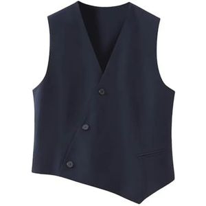 WEITING Dames vest met dubbele rij knopen, asymmetrisch design, broek met contrasterende kleur, marineblauw vest, L, herfst 2023
