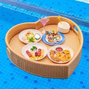 pallet， Drijvende dienblad for zwembad, drijvende drankhouder, ontbijtdienblad op het water for hotelzwembad, thee en koffie(Beige)