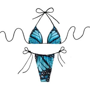 XPJYUA Bikini voor dames, sexy bikiniset met vlinderprint, micro-bikiniset, tweedelig, badpakken, strandkleding, Blauw, S