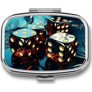 Pillendoos pillenhouder 2 compartimenten metalen pillenorganisator dobbelstenen grafische schattige draagbare pillenhouder grote capaciteit pillenhouder voor pillen vitaminen geneeskunde