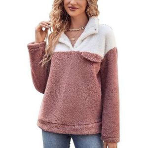 Damestrui met lange mouwen, modieus pluche bovendeel voor dagelijks winkelen, donkerroze, XL