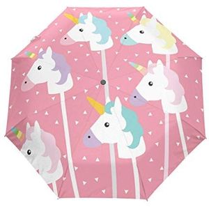 Jeansame Eenhoorn Roze Polka Dots Cartoon Dier Vouwen Compacte Paraplu Automatische Regen Paraplu's voor Vrouwen Mannen Kid Jongen Meisje