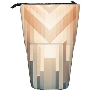 RLDOBOFE Abstracte Geometrische Print Potlood Tas Stand-Up Intrekbare Potlood Doos Organizer Pen Houder Opbergtas Cosmetische Tas Voor Office Kerst Vakantie Gift, Zwart, Eén maat