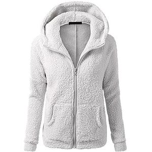 Womens Teddy Fleece Hooded Jas Losse Pluche Multicolor Fluffy Hoodie Zip Up Hoody Jas Herfst Winter met Zakken Sweatshirts Vesten Dames Lange Klassieke Trui Warme Pluizige Hoodie Pluche Tops, D-grijs, M