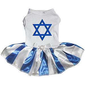 Petitebelle ster van David wit shirt blauwe witte streep Tutu puppy hond jurk, Medium, Kleur: wit