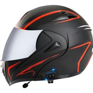 Integraalmotorhelm Met Dubbellaags Ingebouwd Vizier Opklapbare Bluetooth-Motorhelm Met Snelsluiting DOT/ECE Goedgekeurd Voor Terreinvoertuigen 4,XL(61-62CM)