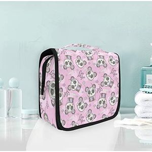 Hangende opvouwbare toilettas roze panda liefde make-up reizen organizer tassen case voor vrouwen meisjes badkamer