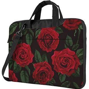 EVANEM Laptoptas met rode rozenprint, laptoptas, schoudertas voor heren, aktetas voor het werk, zwart, 15.6 inch