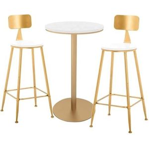 Bar 3-delige pubtafel en -stoel, barstoelen in elegante stijl, marmeren ronde tafel met krukken met rugleuning, krukken op tegenhoogte Krukken