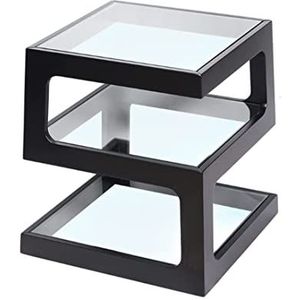 Kleine Salontafel Vierkante Bijzettafel Vierkante Kleine Theetafel Glas Massief Houten Bank Hoektafel Dubbellaagse Vierkante Tafel Tuintafel (Color : Black, Size : 45 * 45 * 50cm)