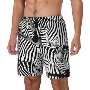 Yyoretp Hawaiiaanse zwembroek met zebraprint voor heren, sneldrogende strandshorts met mesh-voering en zakken, Zwart, M