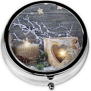 Kerst Winter Gedrukt Ronde Pillendoos Metalen Ijzer Plating Mini Pil Case Draagbare Reizen Pil Organizer met 3 Compartiment voor Pocket Purse