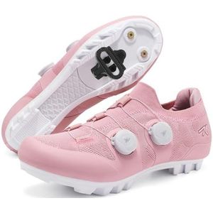 PENXZT Dames mountainbike schoenen MTB fietsschoenen Indoor Outdoor Compatibel met 2-bouts SPD schoenplaatjes Fietsschoenen met snelsluiting,Roze,37 EU