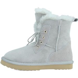 NihaoWXM Snowboots Vrouwen Korte Casual Lace-up Snowboots Echte Schapenvacht Suède Wol Bont Gevoerd Winter Warme Schoenen, Geit Grijs, 40 EU