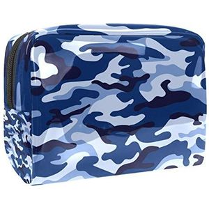 Draagbare make-up tas met rits reizen toilettas voor vrouwen handige opslag cosmetische zakje leger blauw camouflage