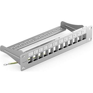 deleyCON 12-Poorts Patchpanel Patchveld Modulair voor Keystone-Module 1HE 10 Inch Rackinbouw Compatibel met CAT5 CAT6 CAT7 CAT8 LAN-Netwerk Grijs