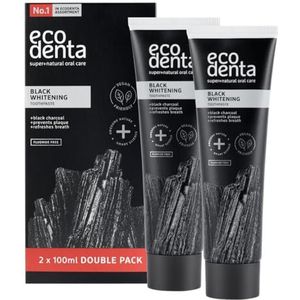 Ecodenta Tandpasta Geactiveerde Houtskool Tanden - Whitening Toothpaste Activated Charcoal- Natuurlijke Zwarte Tandplak Verwijdering Fluoridevrije 2x100ml
