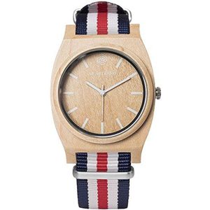 AB AETERNO""Route White Blue Red"" esdoorn hout wit Swiss Quarz Hypoallergeen Rood Blauw Unisex horloge