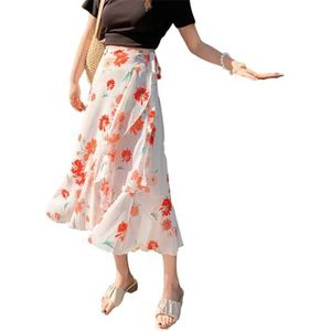 GerRit Skirt Flower Printing A-line Skirts Summer Spring High Waist Vintage Women's Midi Length Skirts-color 20-one Size
