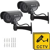 TIMESETL 2 stuks dummy camera CCTV dummy bewakingscamera met rood knipperende LED nep-beveiligingscamera - zwart