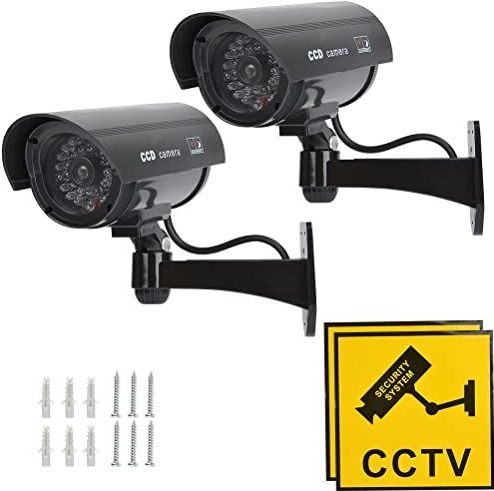 TIMESETL 2 stuks dummy camera CCTV dummy bewakingscamera met rood knipperende LED nep-beveiligingscamera - zwart