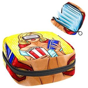 Vrouw met Virtual Reality Bril Periode Pouch Draagbaar,Tampon Opbergtas voor Maandverband, Meerkleurig, 4.7x6.6x6.6 in/12x17x17 cm