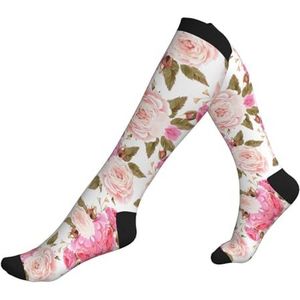 DEXNEL Bloemen Bloem Rose Roze Compressie Sokken Voor Mannen Vrouwen 20-30 Mmhg Compressie Sokken Voor Sport Ondersteuning Sokken, Zwart, Eén Maat