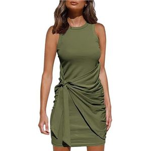 YYUHNGBN Dames Casual Mouwloze Ronde Hals Bodycon Beach Tank Ruched Mini Dresses,Army green,L