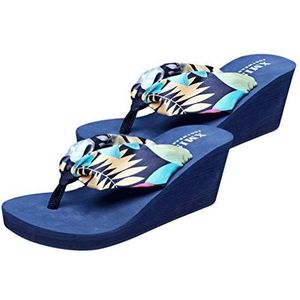 SSTANGLU Vrouwen Platform Flip Flops Wedge Flip Flops Zwembad Thongs Post Toe Lichtgewicht Zomer Strand Sandalen Bohemen Satijn Wedge Slippers Schoenen voor Vrouwen Dames (Beige), Donkerblauw, 39 EU