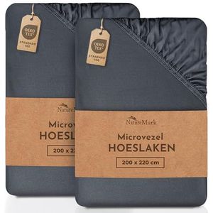 NatureMark Hoeslaken, microvezels, 2 stuks, in vele maten en kleuren (laken 200 x 220 cm, Antracietgrijs)