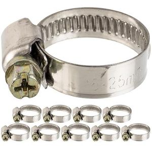 Slangklemmen, Slangklem met wormaandrijving, Klembereik 16-25 mm, set van 4 stuks, W2 roestvrij staal, Met kruisgleuf, 9 mm Bandbreedte, Buisklemmen voor wasmachine, Tuin, Vaatwasser, Zwembad