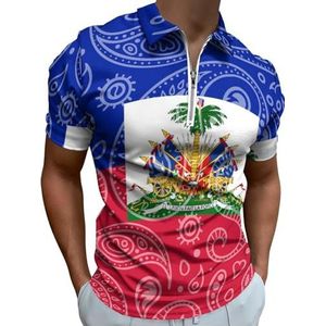 Paisley En Haïti Vlag Half Zip-up Polo Shirts Voor Mannen Slim Fit Korte Mouw T-shirt Sneldrogende Golf Tops Tees 6XL