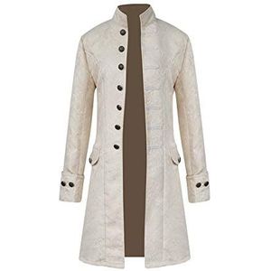 Punk jas Steampunk Gothic lange mouwen jas retro middellange mantel kostuum cosplay uniform voor mannen, wit, L