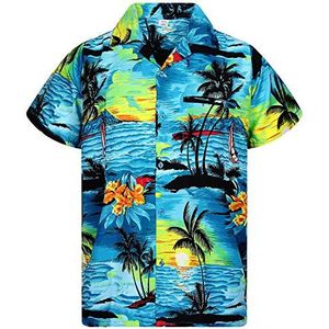 V.H.O. Funky Hawaïhemd heren korte mouwen voorzak Hawaii-print strand palmen diverse kleuren, Surf Turquoise, XL