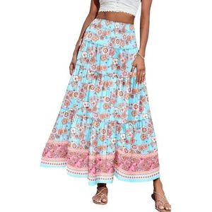 yk8fass Een taille-elastische rok df-5963 (L,blauwe achtergrond), Blauwe achtergrond, L