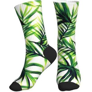 Jkkghll Palmboom Groene Bladeren Print Mannen Vrouwen Mid-Tube Sport Sokken Ademend Atletisch Voor Running Fitness Dagelijkse Slijtage, 2 Zwart-2, One size