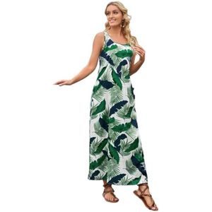 jurken voor dames Tankjurk met tropische print en schuine zakken (Color : Gr�n, Size : M)