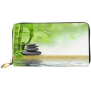 ASEELO Lederen Portemonnee Iris Bloem Vlinder Zip Lederen Portemonnee Clutch Bag Reizen Kaarthouder Portemonnee Gift voor Vrouwen, Steen Bamboe, Eén maat