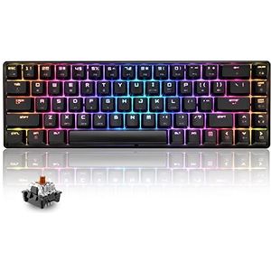T8 RGB 60% Mechanisch Toetsenbord, Bedraad Gamingtoetsenbord Compact 65% Layout 18 RGB LED-Backlit QWERTY Mini 68 Toetsen Full Keys Anti-ghosting voor PS4, Xbox, Laptop, MAC - Black/Brown Switch