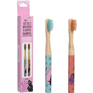 Barbapapa Bamboe kindertandenborstel [set van 2] - Zacht voor het tandvlees - 100% BPA-vrij - Bamboe tandenborstel - Milieuvriendelijke handtandenborstel