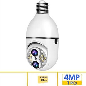 DVR-kits voor bewaking, 4MP E27 Lamp Surveillance Camera Dual Lens 10X Zoom Indoor IP Camera Automatische Tracking Kleur Nachtzicht Babyfoon,Buitencameratoezicht(4MP Add 128G Card)
