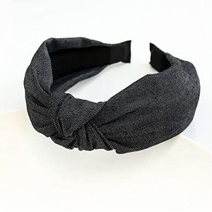 Hoofdbanden Voor Dames Denim Tie Dye Knoop Haarband Cross Hoofdband for Dames Meisjes Haaraccessoires Hoofdbanden (Size : Black 1)