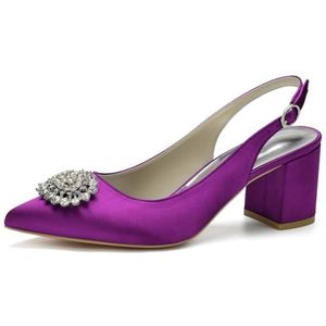 Slingback Hakken Voor Vrouwen Blokhak Puntige Gesloten Teen Dikke Hak Slip Op Trouwjurk Schoenen,Purper,35 EU
