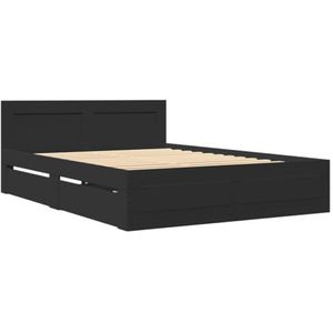 vidaXL Bedframe met hoofdbord bewerkt hout zwart 140x190 cm