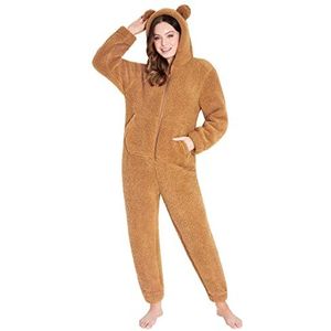 CityComfort Onesies voor dames, teddy fleece onesie, warme pluizige loungewear, Teddy Bruin, L