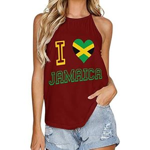 I Love Jamaica Tanktop voor dames, zomer, mouwloze T-shirts, halter, casual vest, blouse, print, T-shirt, L