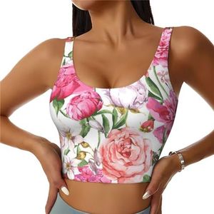 Tuin Pioenroos Print Comfortabele Vrouwen Sport Vest Yoga Workout Vest voor Vrouwen Lichtgewicht Zomer, Zwart, S