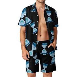 Grappige zandloper van smeltende gletsjers op aarde Hawaiiaanse bijpassende set voor heren, 2-delige outfits, button-down shirts en shorts voor strandvakantie