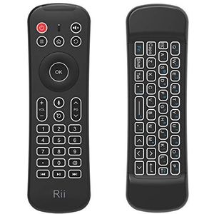 Rii Mini MX6+ (Wireless + IR) - Afstandsbediening met ingebouwde gyro-muis, verlicht toetsenbord en microfoon voor Android Smart TV, TV Box, Windows PC en Mac